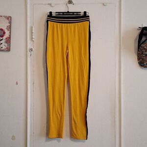 Mustard yellow pants stripe jogger leggings relaxed fit waistband